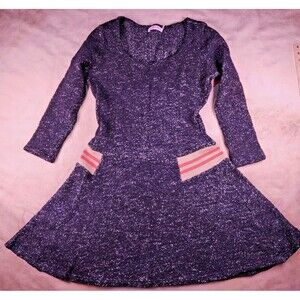 See By Chloé Black Marled Knit Long Sleeve A-Line Dress Striped Pockets Size 8